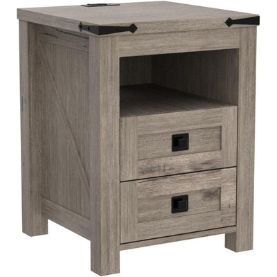 Farmhouse Nightstand with Charging Station, End Table, Side Table