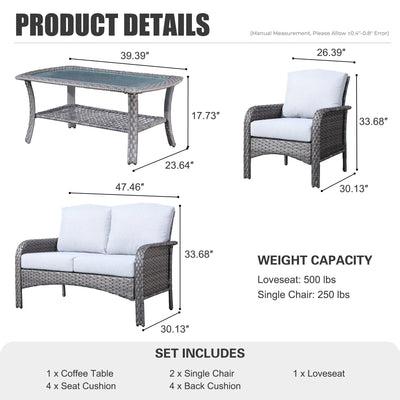 XIZZI 4-piece Outdoor Patio Furniture Conversation Set with Table