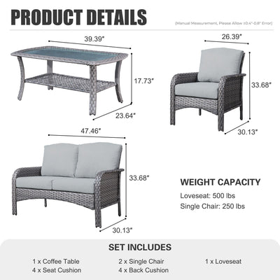 XIZZI 4-piece Outdoor Patio Furniture Conversation Set with Table