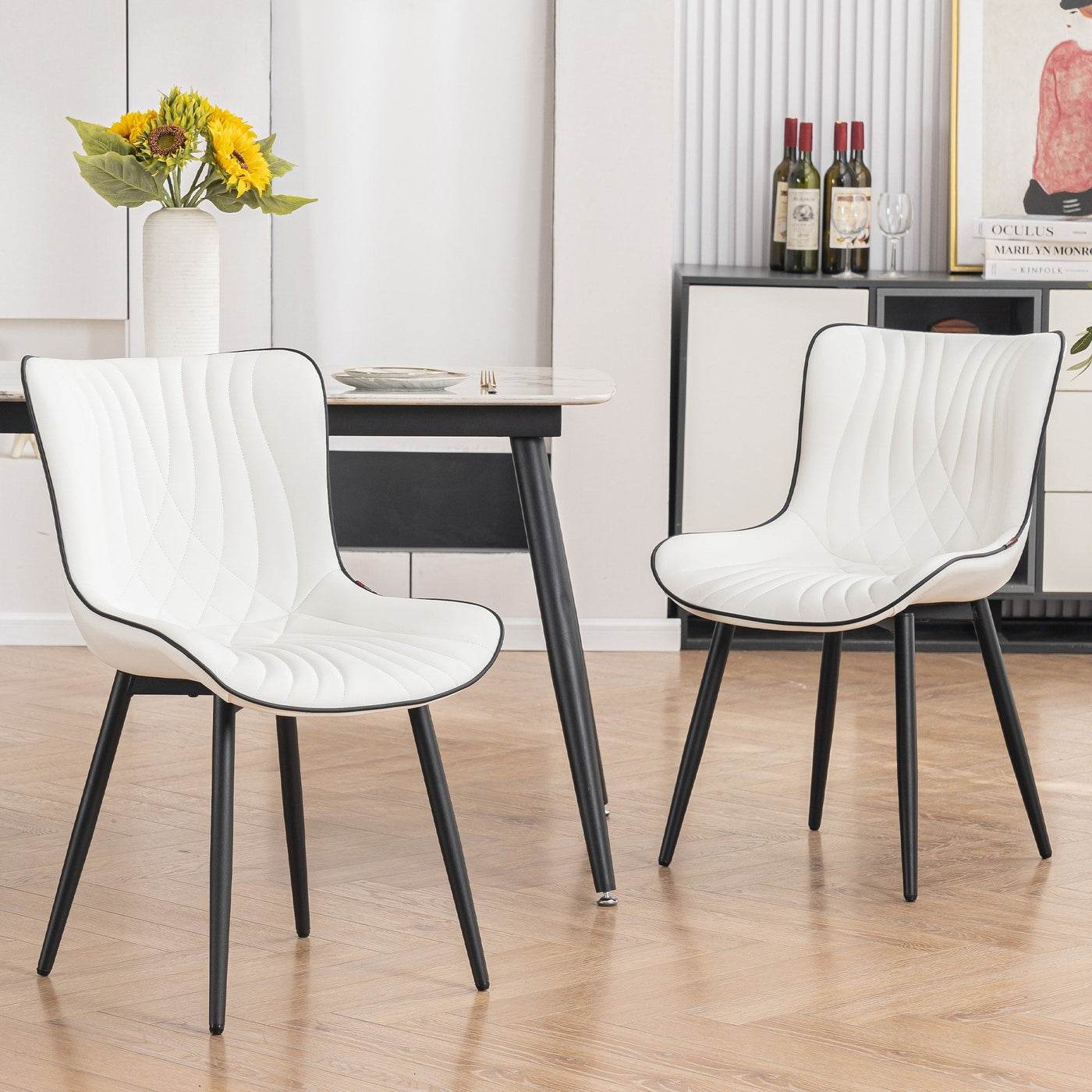 Modern Upholstered Leather Armless Dining Chairs Set of 2