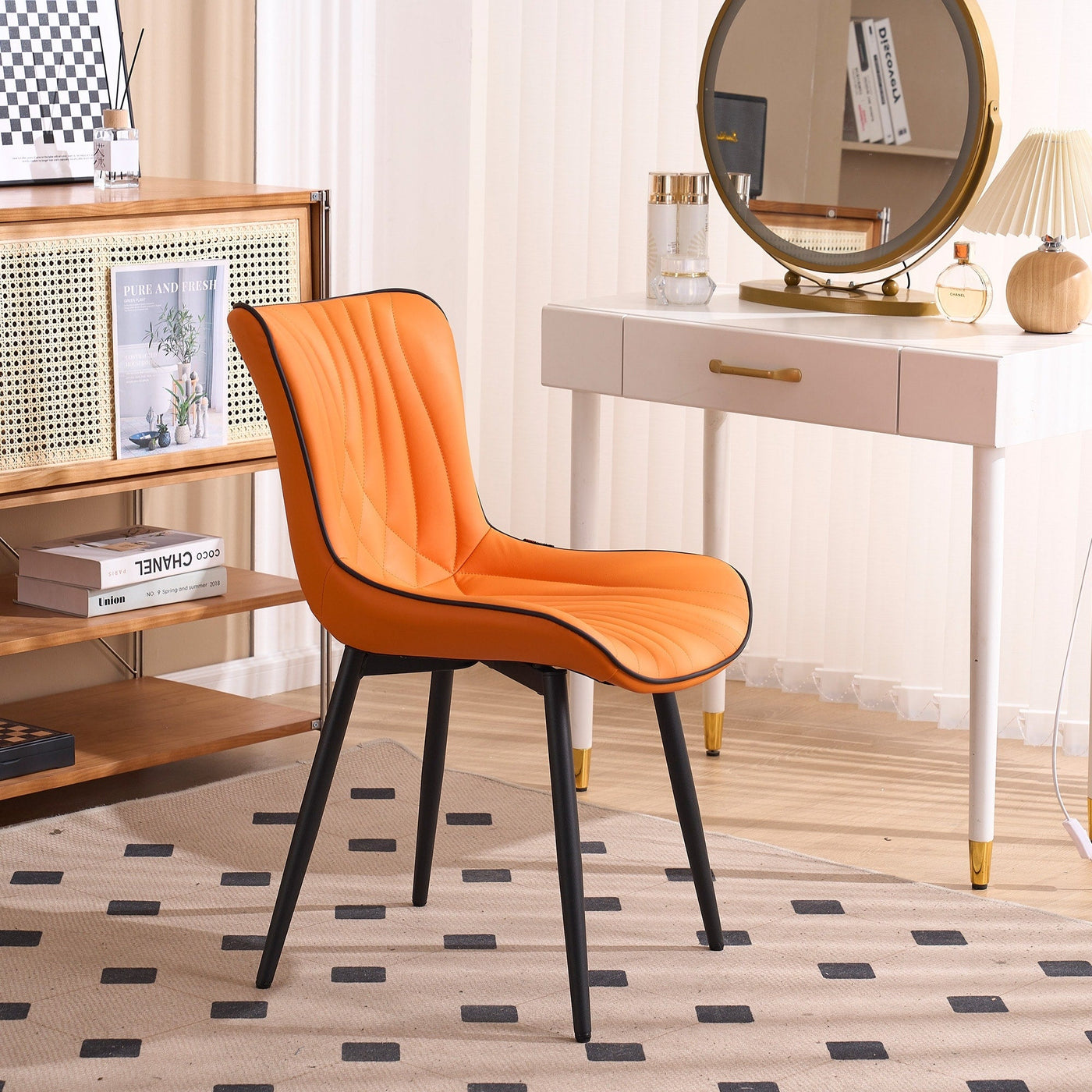 Modern Upholstered Leather Armless Dining Chairs Set of 2