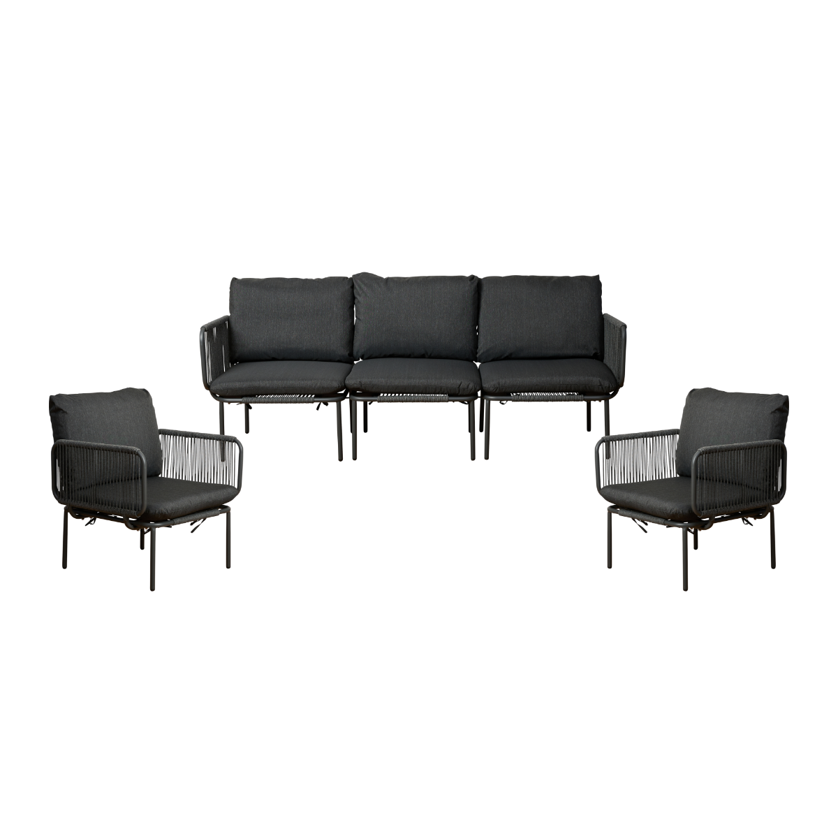 Sorrento Outdoor Armchair and Three Seater Three Piece Set  - Charcoal