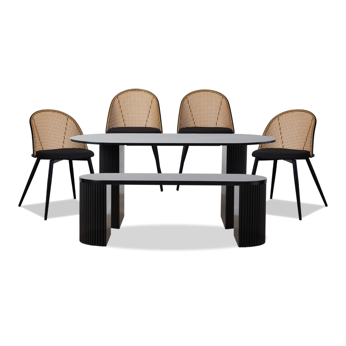 Eve Black Table Bench Seat and Avila Six Piece Dining Set