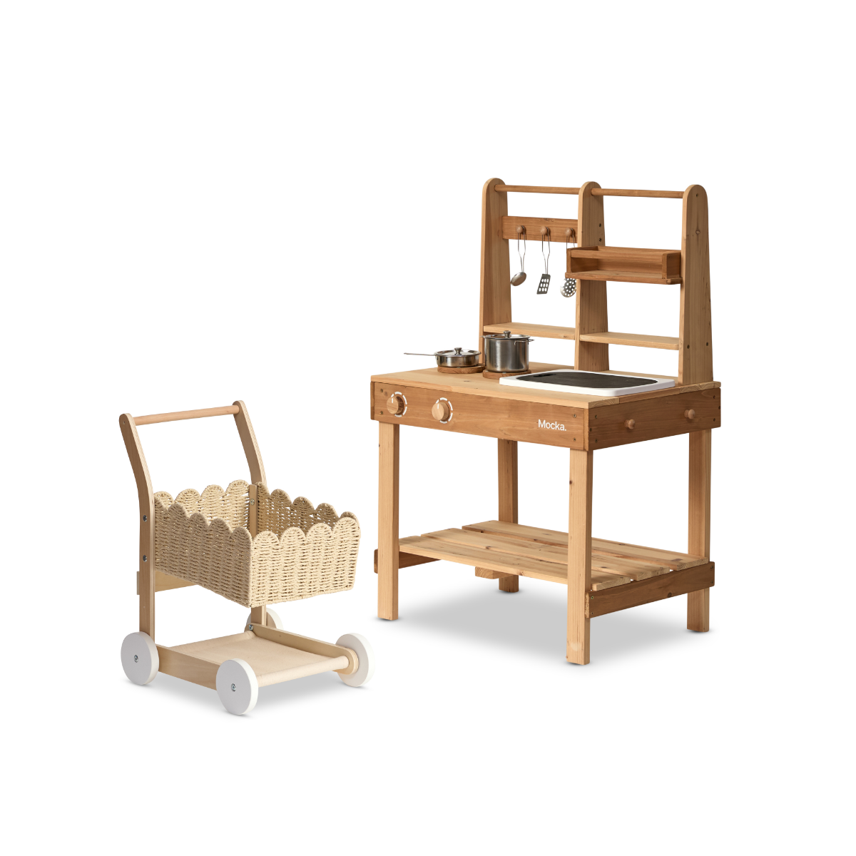 The Sensory Play Bundle - Messy Mud Kitchen and Basket Shopping Trolley